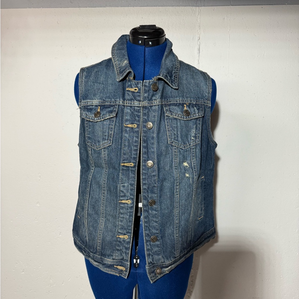 Denim Vest with Button Closure